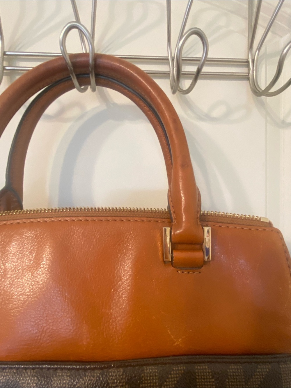 Michael Kors Brown & Tan MK Logo Satchel with Gold Accent - Picture 6 of 13